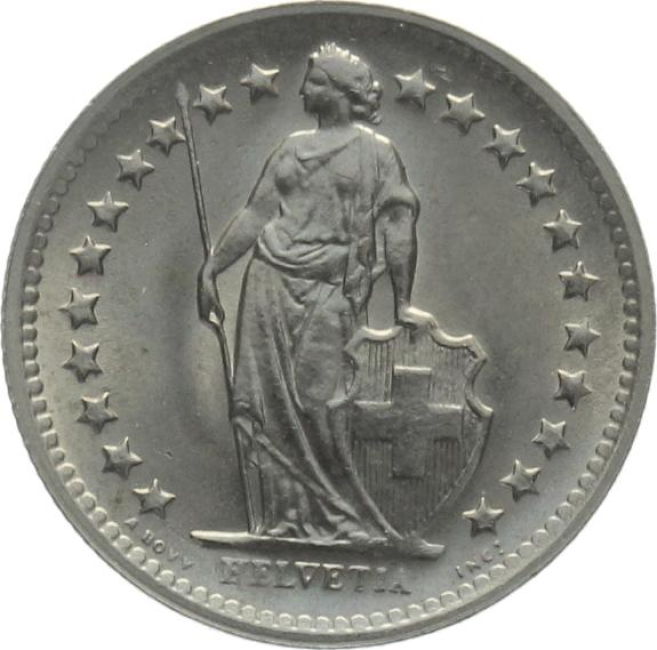 1/2 Franken 1969 B - Prägeschwäche 1(96)9